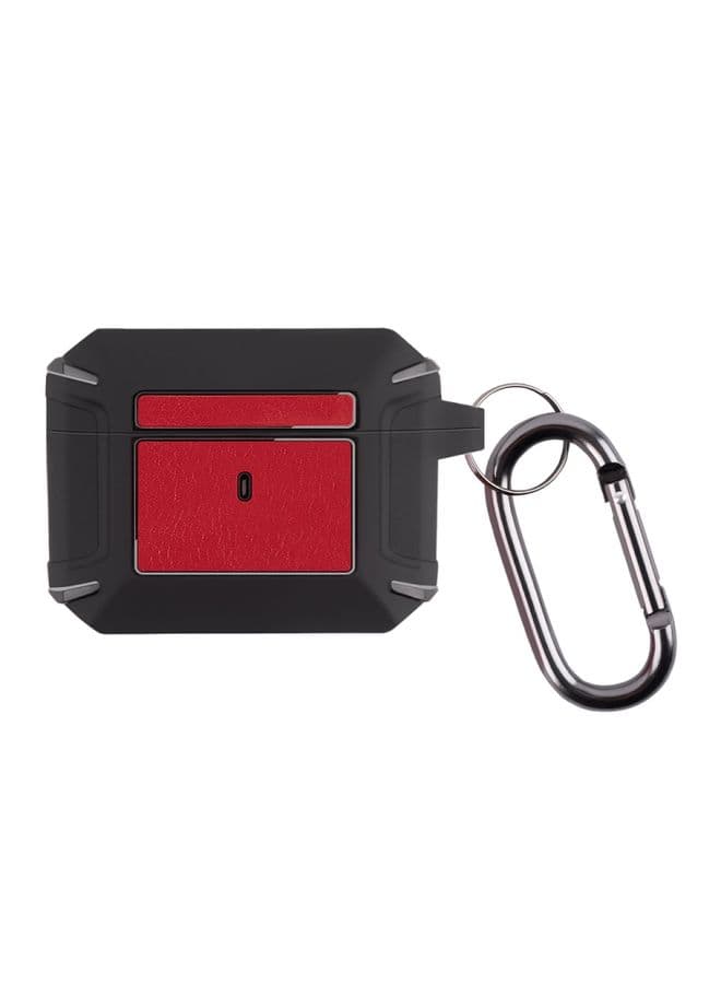 Case Cover Leather Texture Armor Earphone Protective Case For AirPods Pro Black+Red