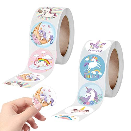 Optifit® Paper 1000 Pcs Unicorn Stickers for Kids - 1 Inch Self-Adhesive Labels for DIY Decoration - School, Birthday, Party, Book, Gift Bag Decorations