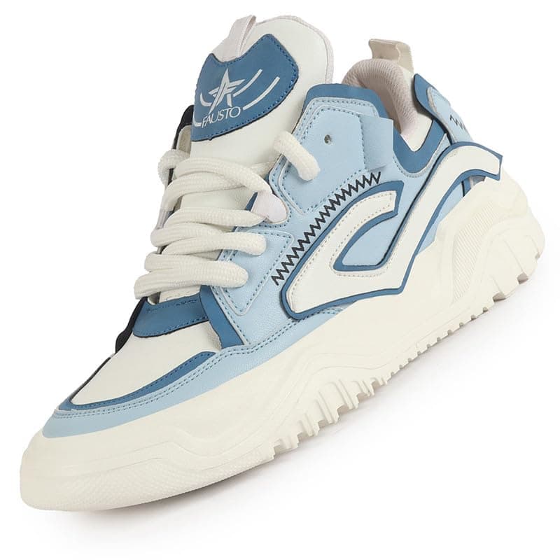 FAUSTO FST FJAMC-16001 BLUE-43 Men's Blue Colorblocked Mid Top Chunky Lace Up Sneaker Shoes|Feather Lite Casual Shoes|Mid Ankle Sneaker Shoes (9 UK)