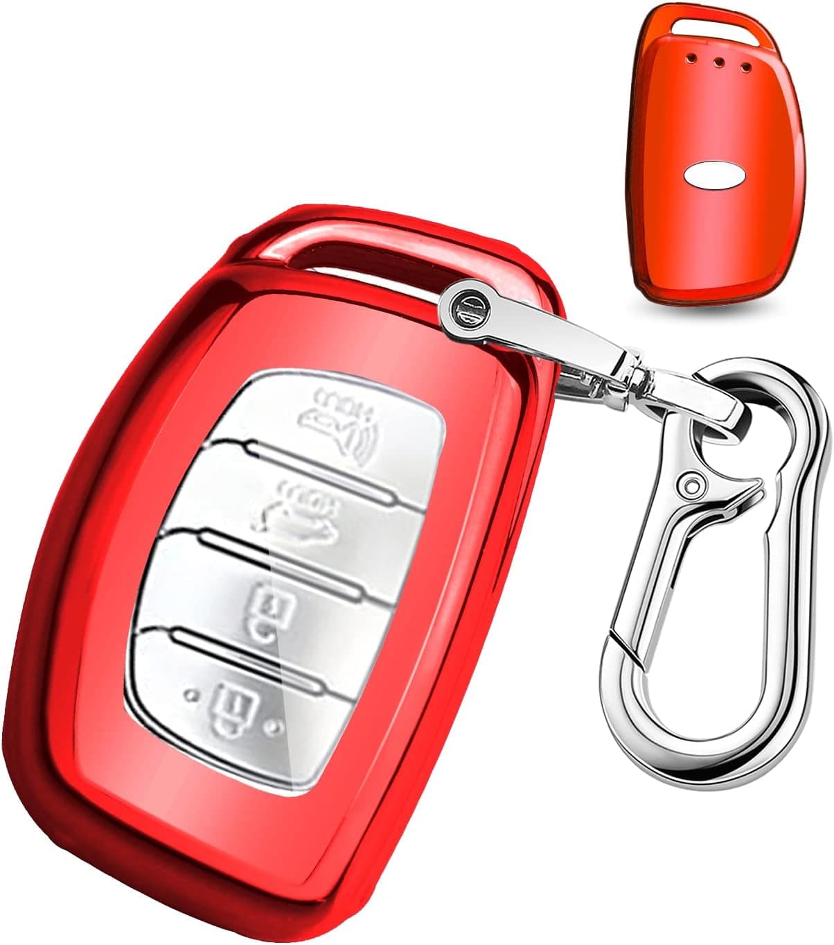 QBUC Red Key Fob Cover for Hyundai Elantra, Ioniq, Sonata, Tucson - Soft TPU 360 Degree Protector with Keychain