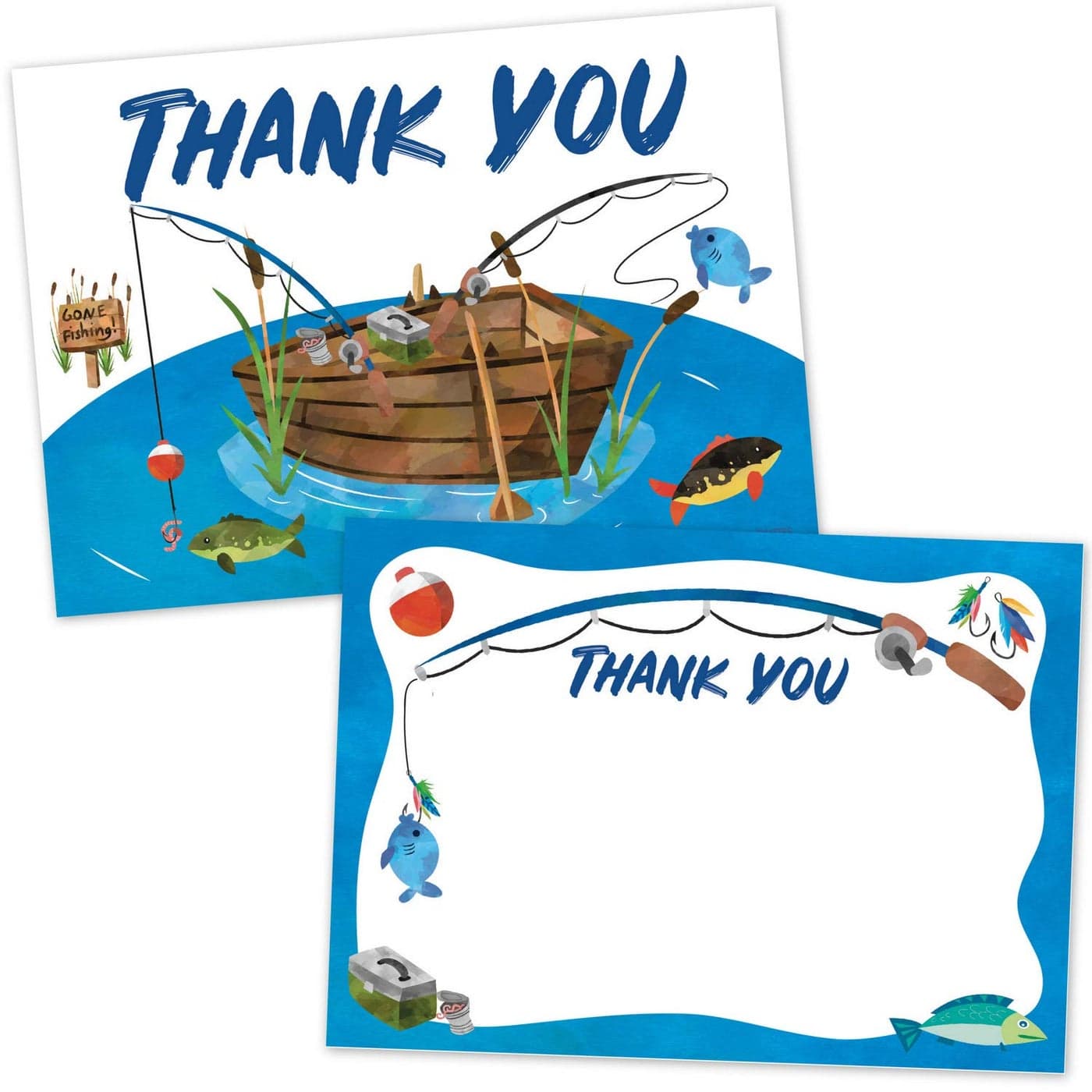 Old Blue Door Invites Fishing Thank You Cards 20 Count with Envelopes Fishing Birthday Thanks for Kids and Adults