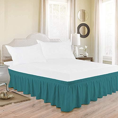 Indian Kingdom Teal Wrap Around Bed Skirt 550TC 100 Egyptian Cotton with Easy Fit 21 Inch Tailored Drop Queen Size 60x78 21 Height