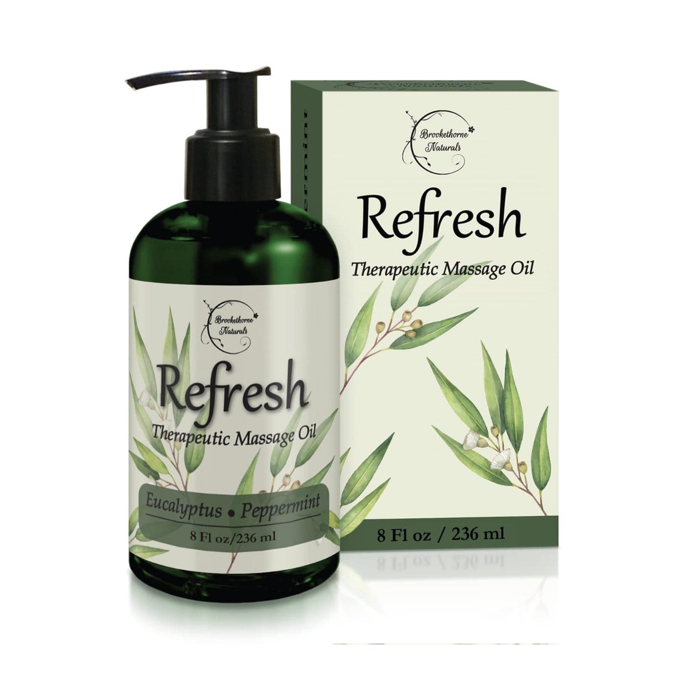 Refresh Massage Oil for Massage Therapy with Eucalyptus Peppermint Essential Oils All Natural Sore Muscle Relief Ideal for Full Body Relaxation Nut Free Formula 8oz