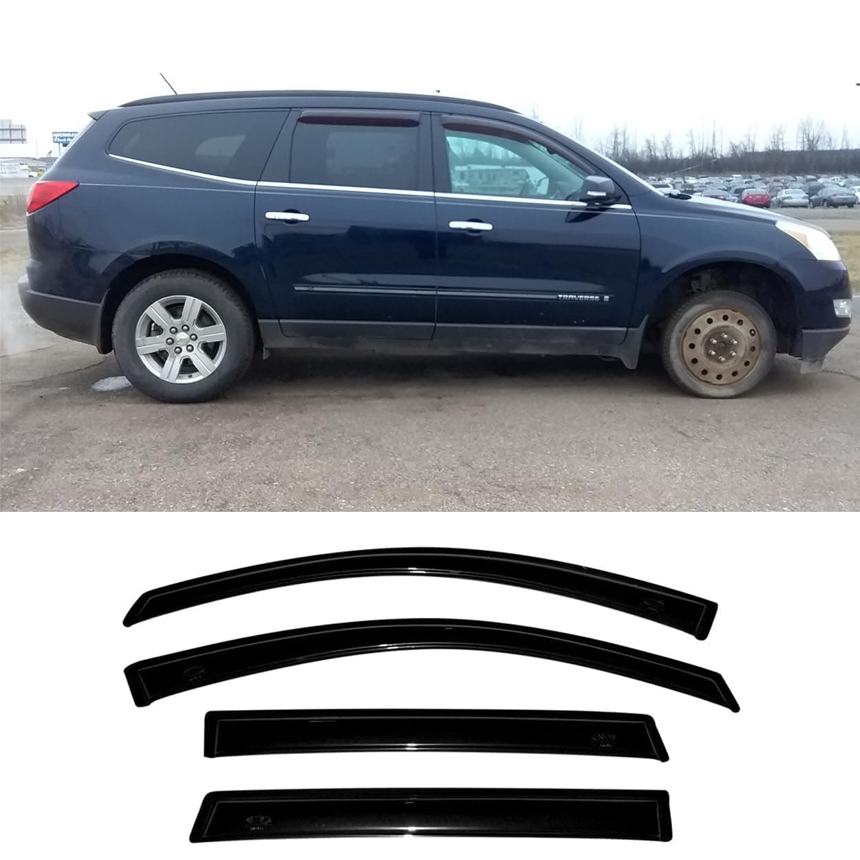Kucaruce 94161 Side Window Visor Wind Vent Deflector fit for 20092017 Chevrolet Traverse 4pcs OutChannel TapeOn Sun Rain Guards Set Nice Window shade