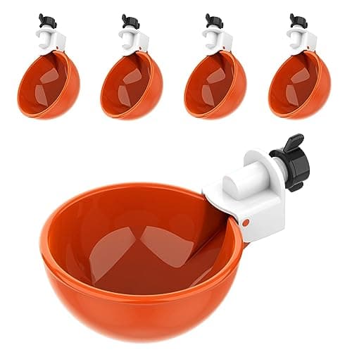 Lil'Clucker Large Automatic Chicken Waterer Cups | Chicken Water Feeder Suitable for Chicks, Duck, Goose, Turkey and Bunny | Poultry Water Feeder Kit (Orange, 5-Pack)