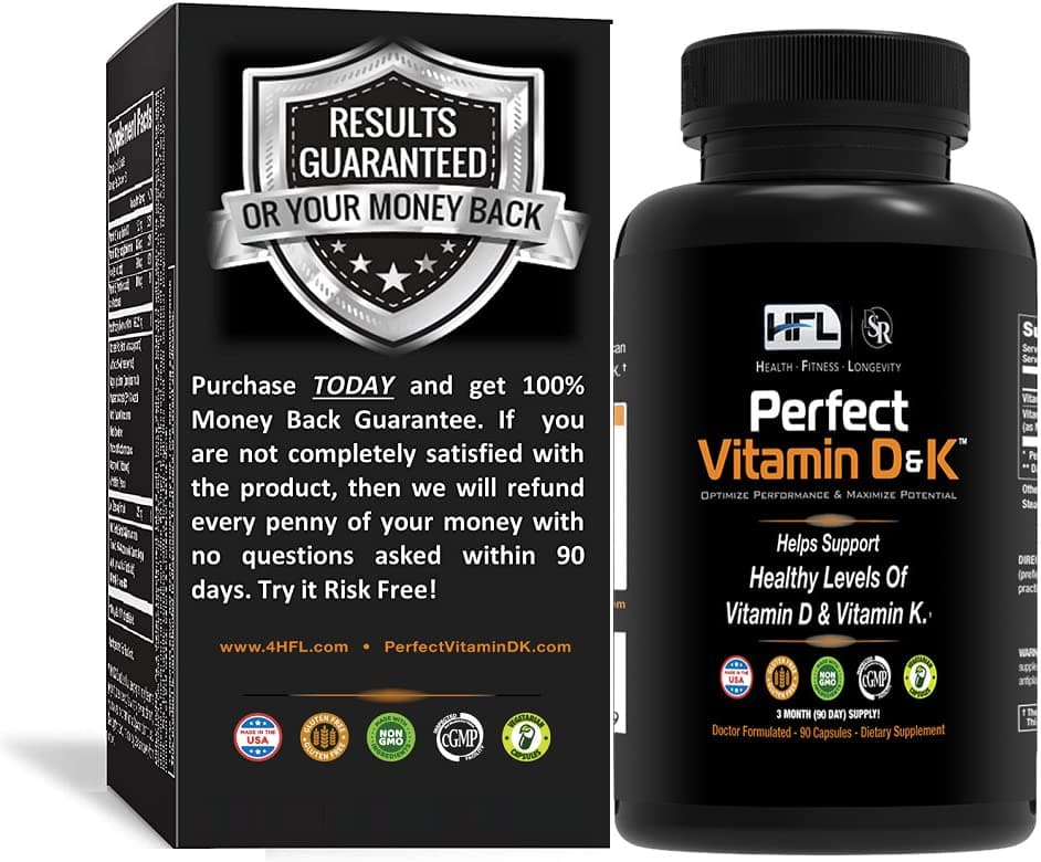 HFL Perfect Vitamin DK by Dr Sam Robbins Vitamin D3 K2 MenaQ7 MK7 3 Month Supply 2X Absorbable Vegan PlantBased MicroEncapsulated
