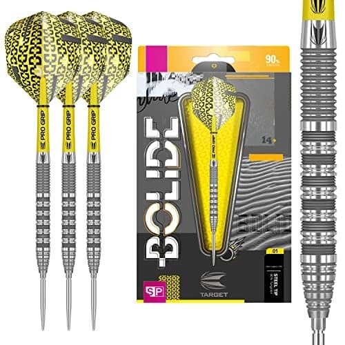 Target Darts Bolide 90% Tungsten Swiss Point Steel Tip Darts Set of 3, Barrel 01, 21 Grams | Featuring Pro Grip Dart Stems, Number 6 Dart Flights, Swiss Points | Professional Darts