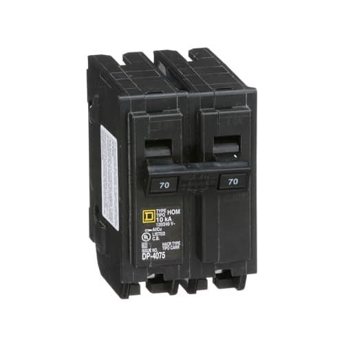 Square D by Schneider Electric Homeline 70 Amp Mini Circuit Breaker, 2 Pole, 120/240V AC, 10kA Breaking Capacity, Plug in Mount, Standard Type, Residential Use (HOM270CP)