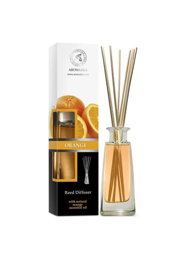 Orange Diffuser w/Orange Oil 3.4 Fl Oz - Fresh Room - Long Lasting Fragrance - Scented Reed Diffuser Orange - Diffuser Gift Set - for Aromatherapy - Home - Orange Essential Oil Diffuser by AROMATIKA