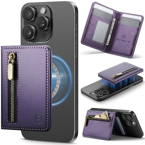 Strapurs Magnetic Card Holder Compatible with MagSafe Phones and Cases PU Leather Phone Wallet for iPhone 171615141312ProMaxPlusAir 4 Card Slots RFID Blocking with Zipper Pocket Purple