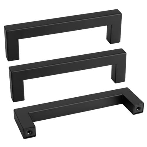 Goldenwarm 10 Pack Black Square Bar Cabinet Pull Drawer Handle Stainless Steel Modern Hardware for Kitchen and Bathroom Cabinets Cupboard,Center to Center 4in(102mm) Cabinet Handles