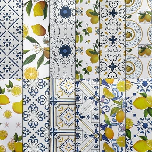 24 Sheets Tiles Lemons Pattern Paper 12 x 12 Mediterranean Lemon Scrapbook Paper Pad Royal Blue and White DoubleSided Scrapbook Specialty Pack for Card Making Origami DIY