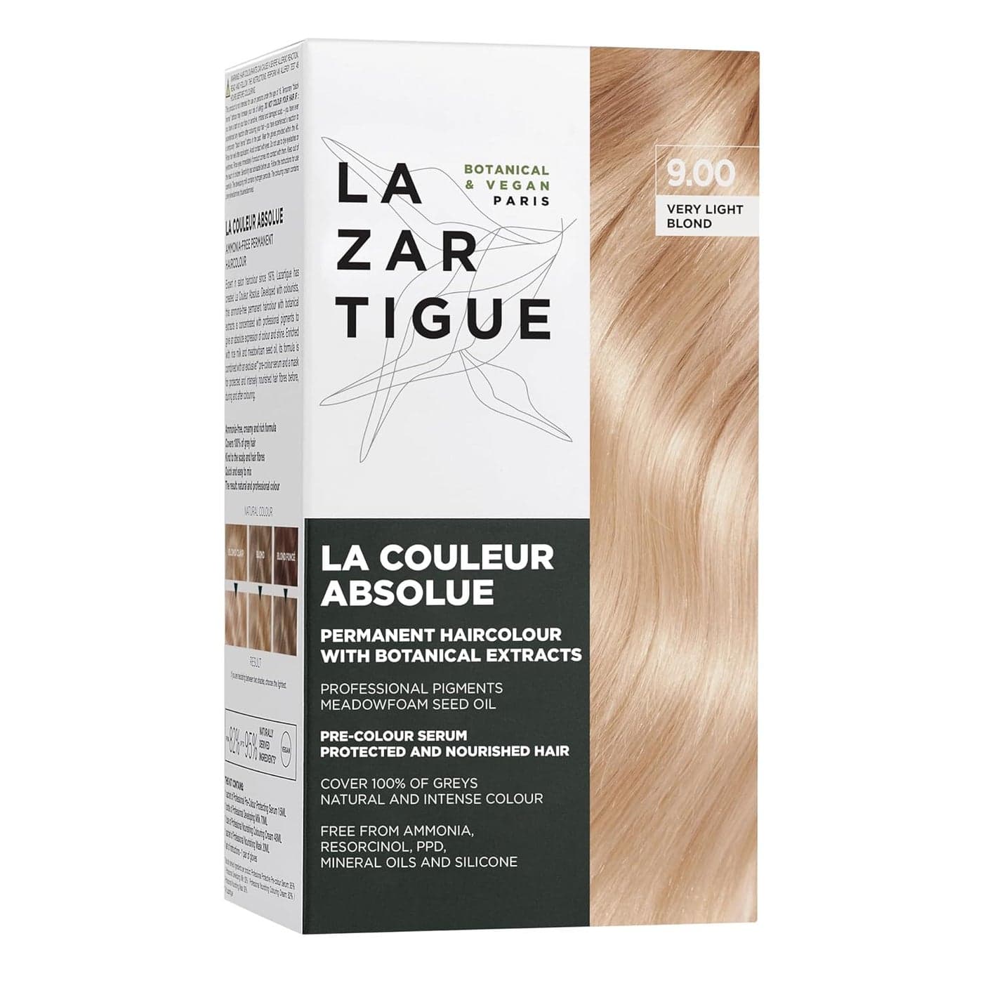 Lazartigue La Couleur Absolue 1.00 Intense Black - Permanent Haircolour with Botanical Extracts - Nourishing Color and Shine - Free From Ammonia, PPD, Resorcinol, Mineral Oils and Silicone - Vegan