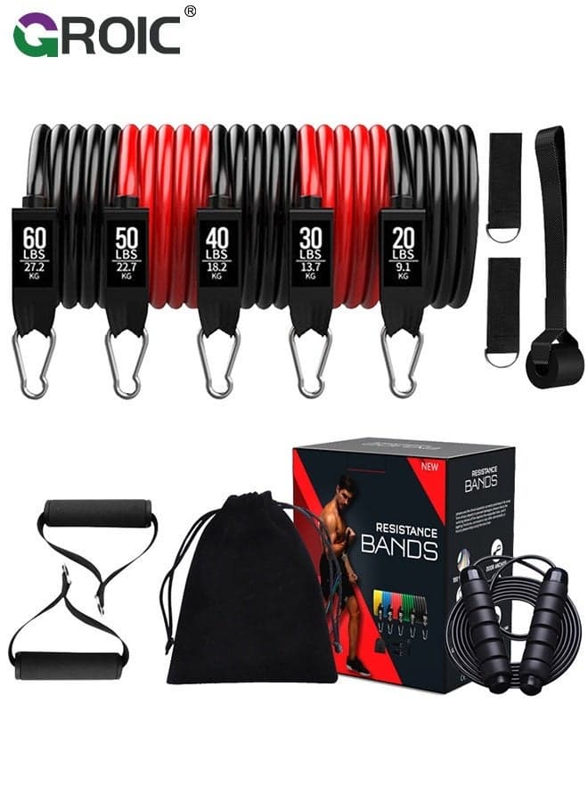 Resistance Bands, Exercise Bands, Workout Bands with Jump Rope,Handles, Door Anchor and Ankle Straps, 5 Resistance Levels Fitness Bands for Strength Training, Physical Therapy, and Home Gym Equipment(150LBS)