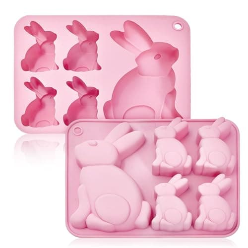 6” Bunny Chocolate Candy Molds, 2 Pack Easter Silicone Molds Small Bunny Baking Pan for Chocolates Candy Muffin Brownie & Mini Cakes Making, Rabbit Cake Mold Easter Baking Supplies