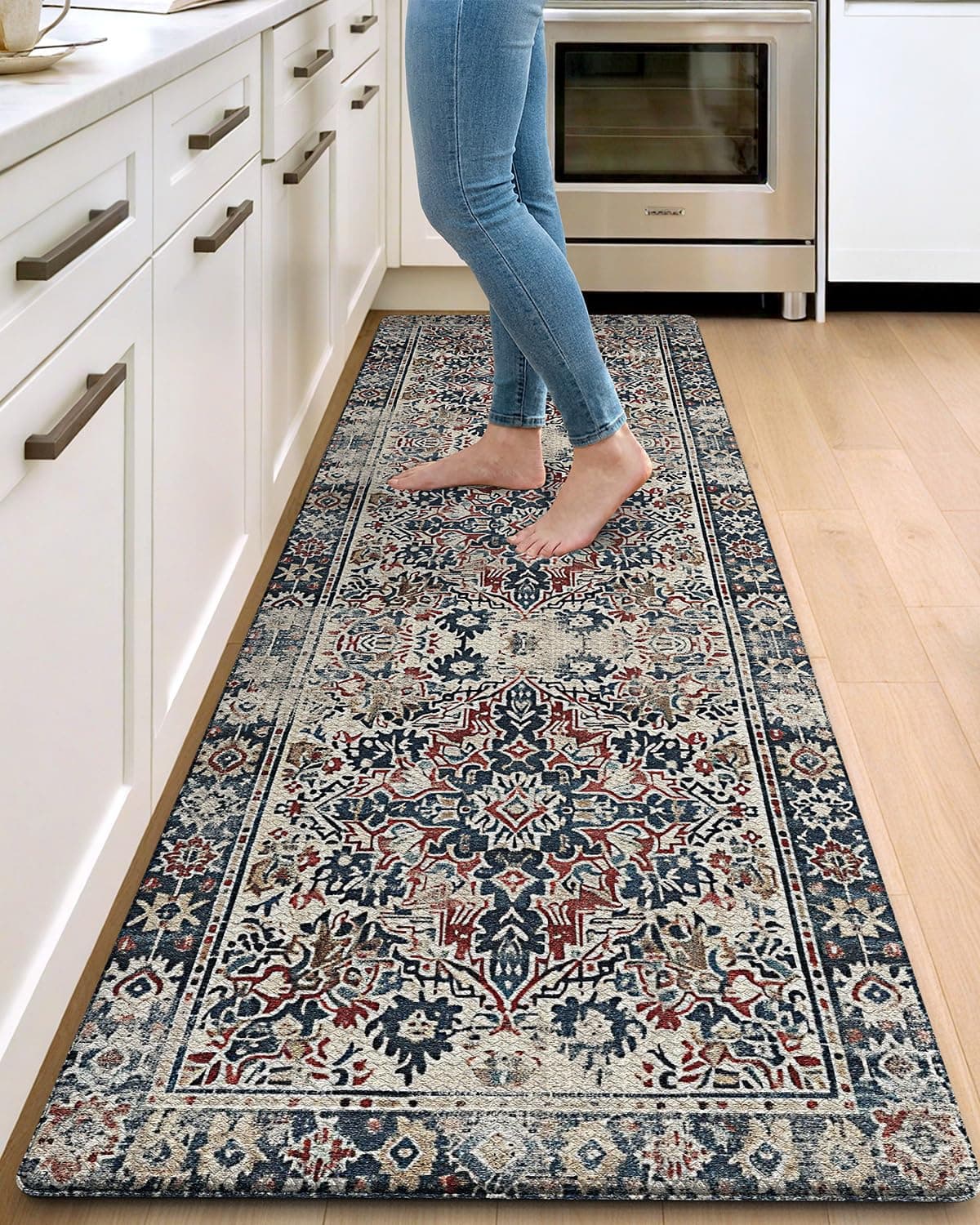 DEXI Kitchen Mats for Floor Cushioned, 23x86 Extra Large Long Runner Rug Non Slip, Waterproof Soft Comfort Standing Padded Anti Fatigue Decorative, Blue Red