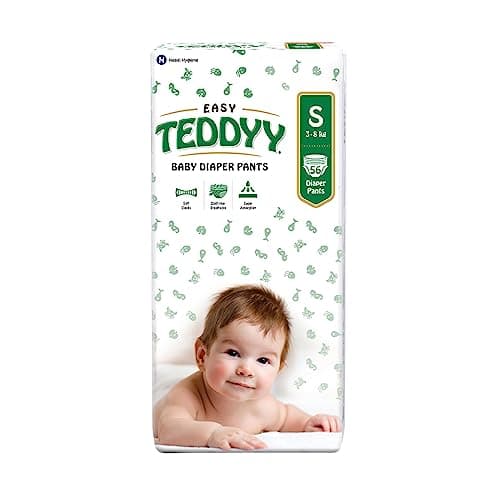 TEDDYY Easy Baby S Size Diaper Pant Style |56 Count (Small) | 3–8 kg (Pack of 1) | Long Protection Hours | Anti-Bacterial | Airy Breathable Fit | Rapid Soaker Channels with Wetness Indicator