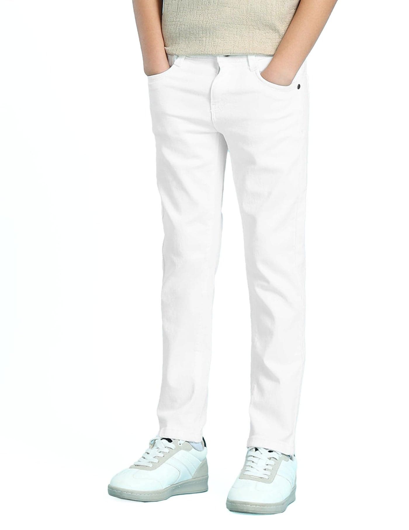 U.S. POLO ASSN. Slim Fit Jeans for Boys - Five Pockets, Mid-Rise Waist, Casual Kids Wear - EL, White