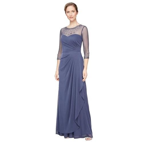 Alex Evenings Women's Long A-Line Sweetheart Neck (Petite and Regular Sizes), Violet Dress, 14