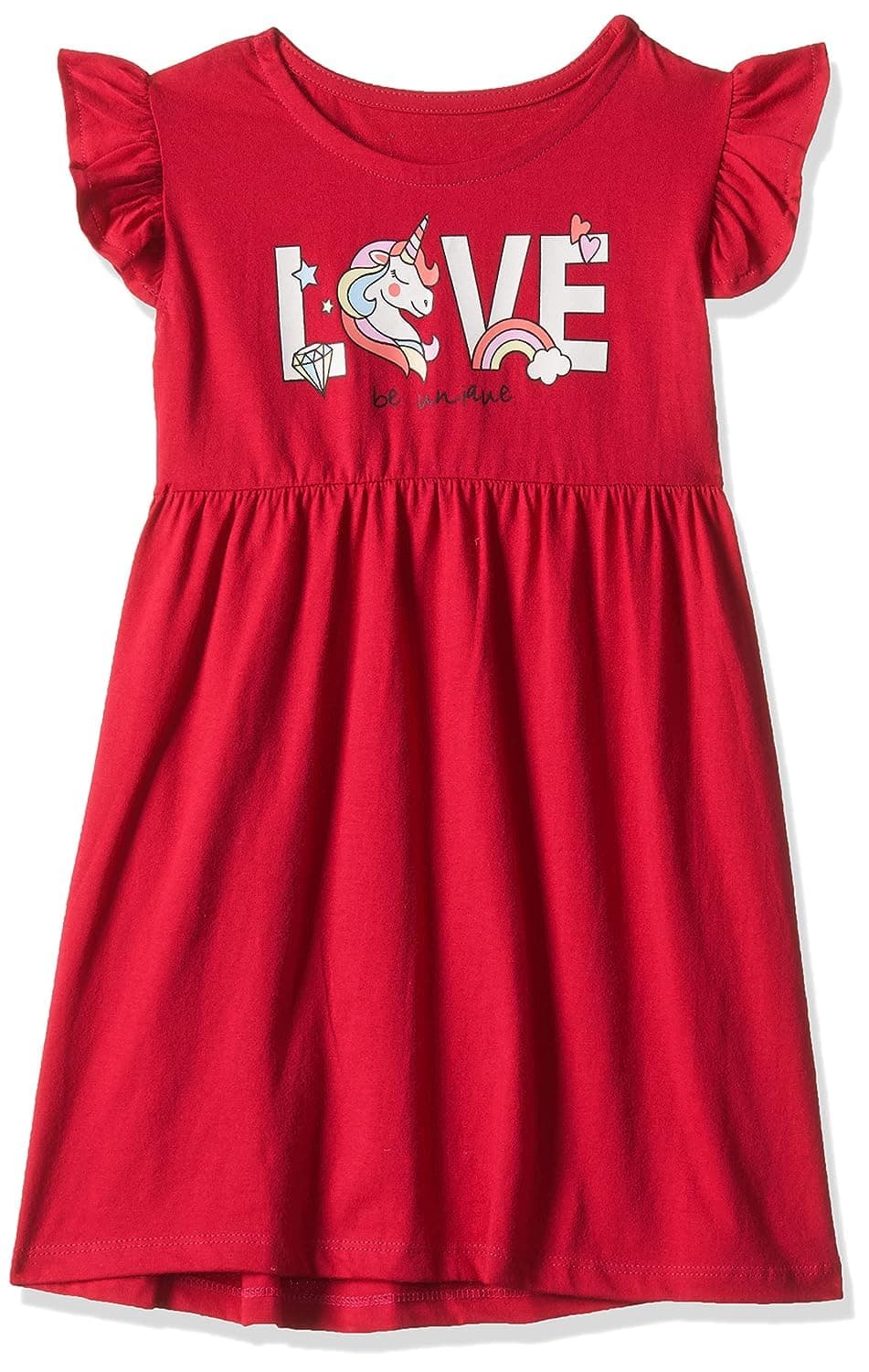 T2F Girl's Cotton A-Line Knee Length Casual Dress (Gls-Drz-06_Fusia 9 Years-10 Years