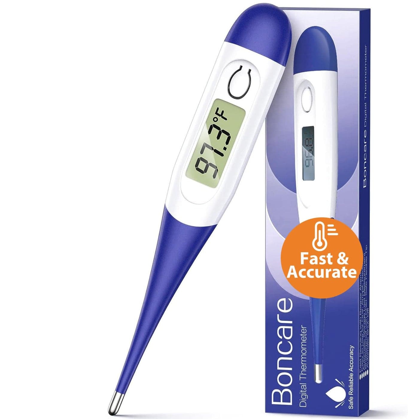 Boncare 10 Seconds Digital Thermometer for Adults and Kids Accurate Safe Rectal Thermometer for Baby with Fever Alarm Oral Thermometer FSA HSA Eligible Dark Blue