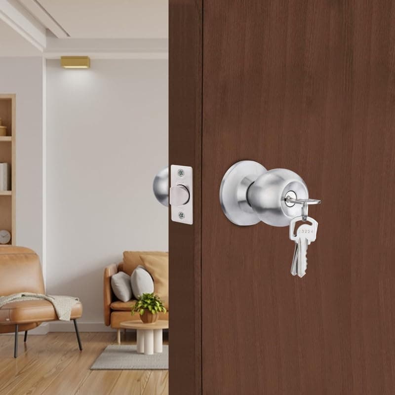 Soul Craft High Security Stainless Steel SS 202 Cylindrical Lock Lockset Tubular Door Knob with 3 Simple Key Backset 70MM Pack of 1