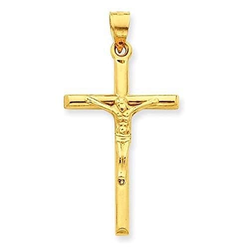 LooptyHoops Large 14k Yellow Gold Crucifix Cross Pendant Charm, (39mm)
