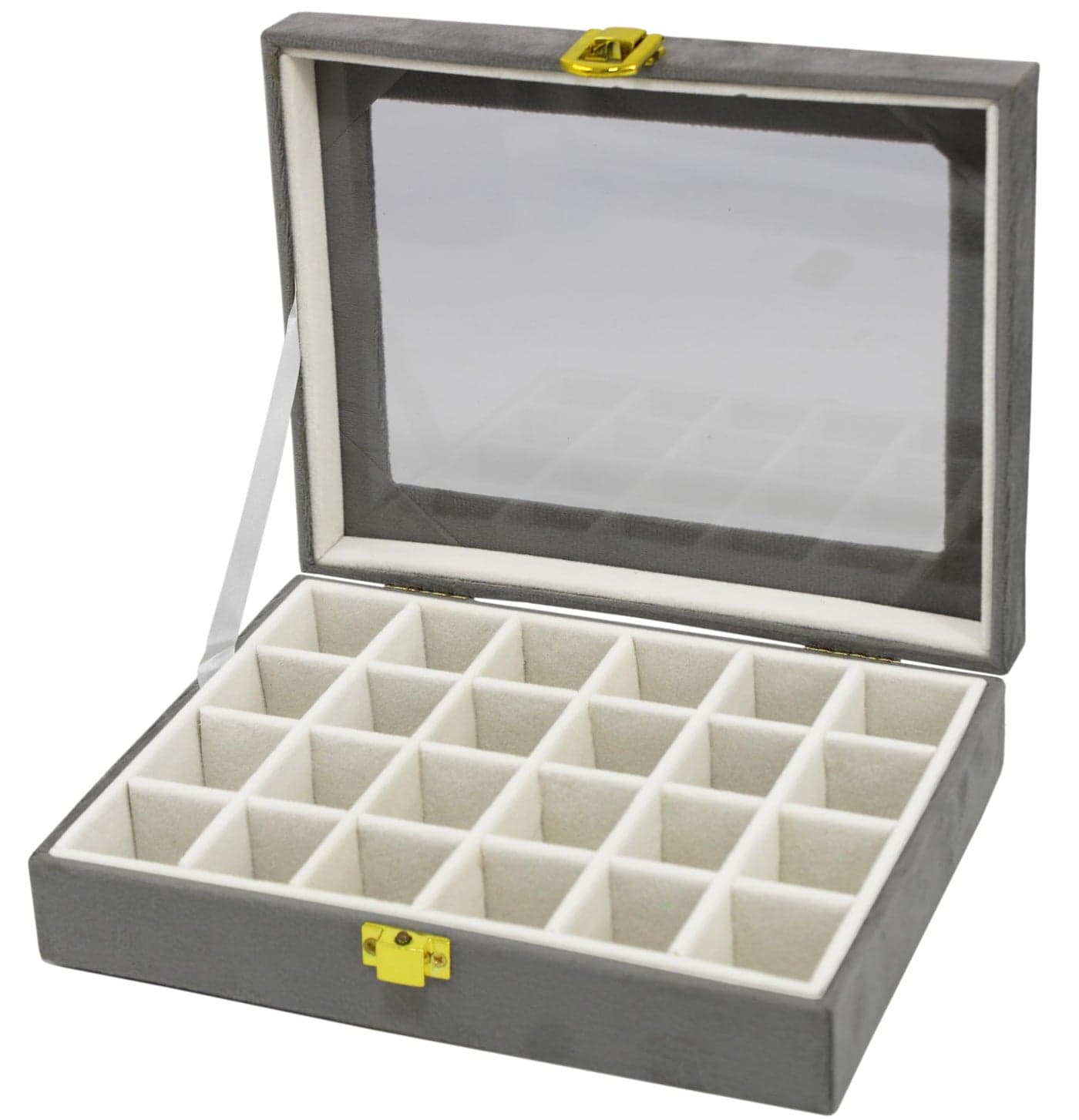 atorakushon Velvet 24 Grids Makeup Jewellery Organisers Box Travelling Storage Box for Ring Earring Necklace Pouch Vanity Train Cases Jewellery Organizer for Woman Grey