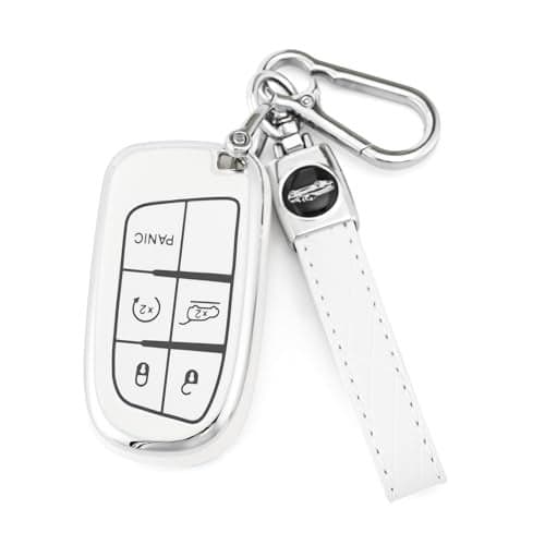 Joilery Key Fob Cover Case for Dodge Charger Challenger Accessories Fits 3 4 5 Buttons TPU Smart Key Protector Shell for Durango Jeep Grand Cherokee Renegade Compass Commander with Keychain