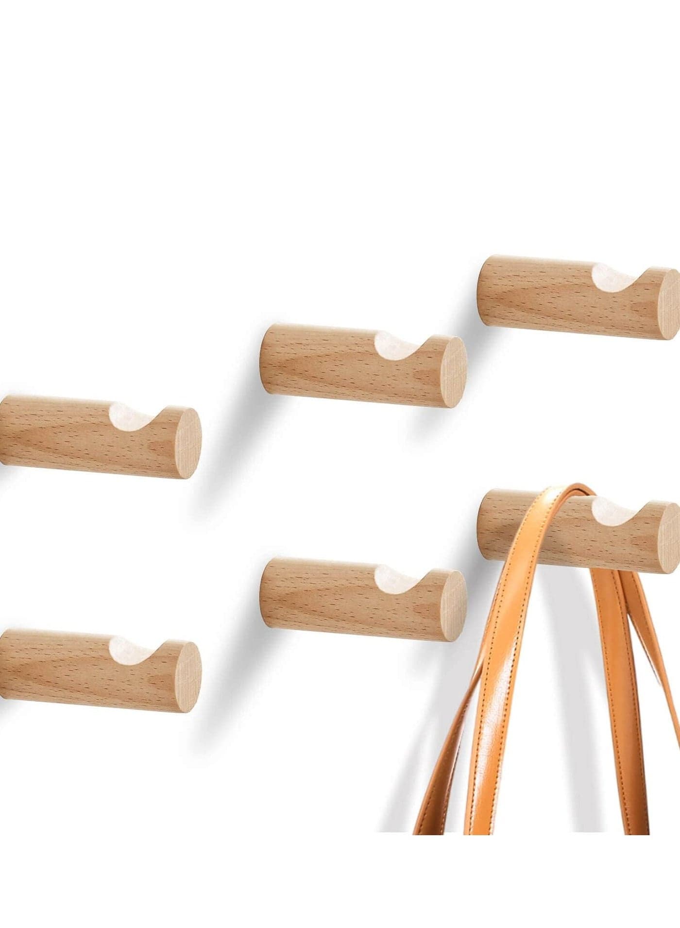 Wooden Wall Hook, 6-Pack Coat Hook Mount Decorative and Hat Hanger Bath Towel for Hanging Hats Bags, with Screws (Beech, 2.3)