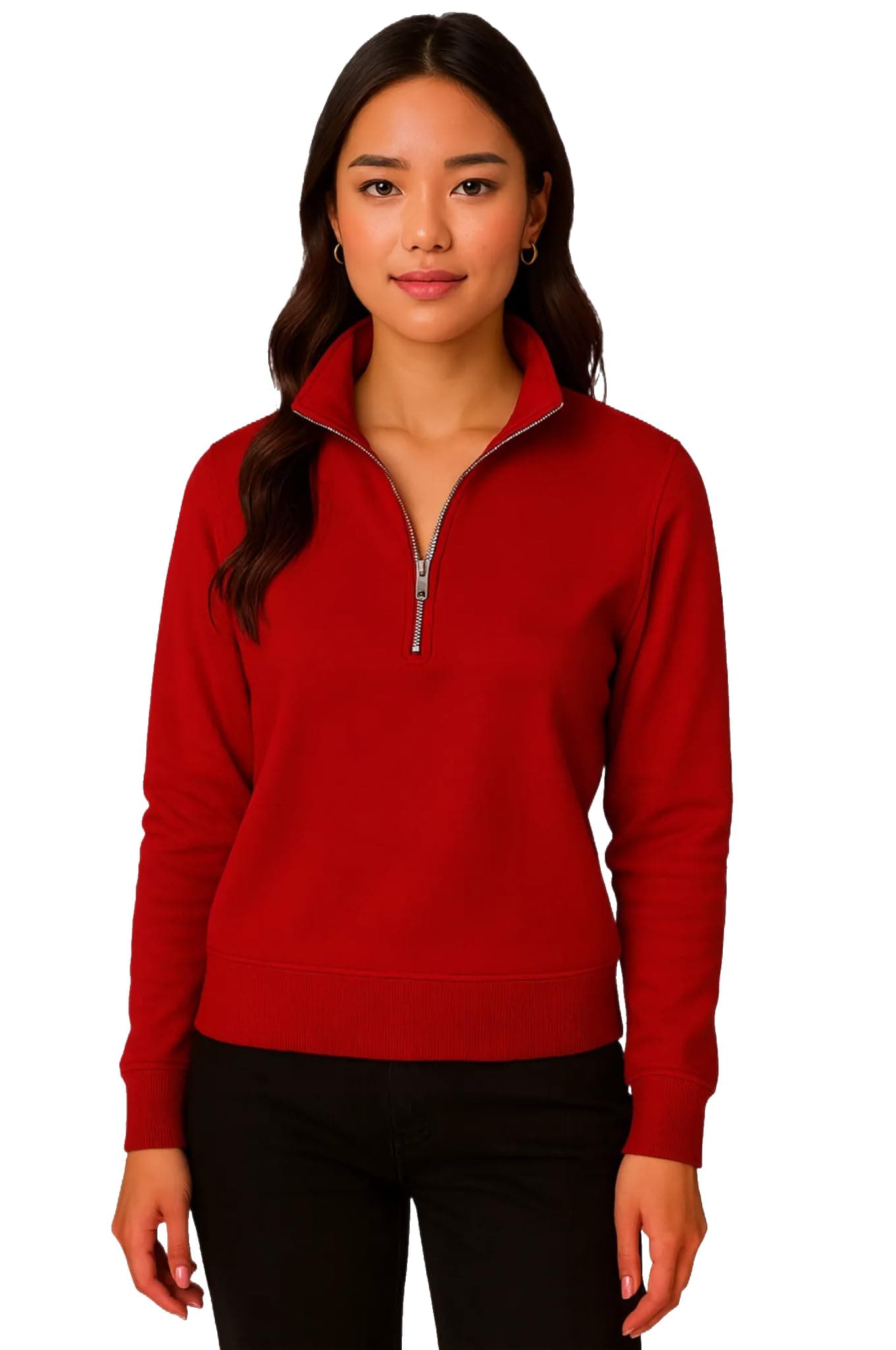 Mack Jonney Women’s Fleece Half-Zip Maroon Color High Neck Sweatshirt | Warm & Stylish Winter Wear -M4525