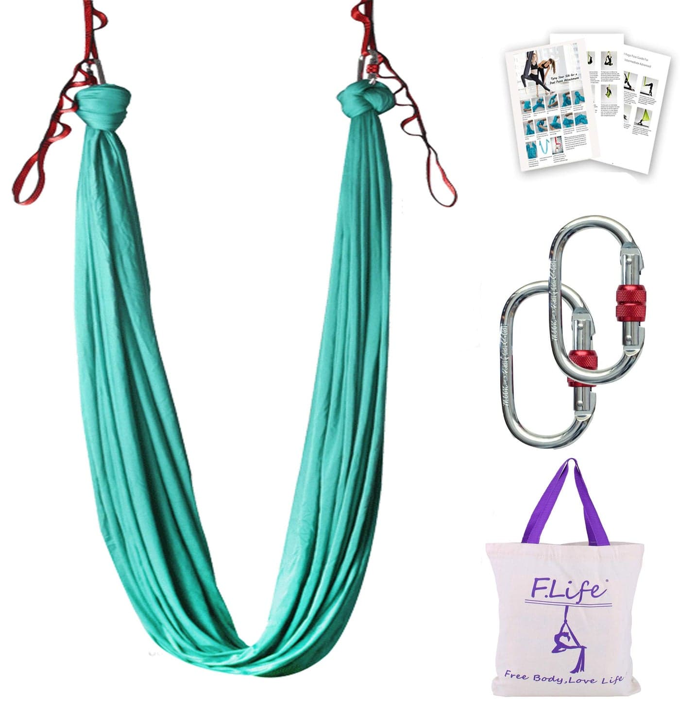 Aerial Yoga Hammock 55 Yards Premium Silk Fabric Swing for Antigravity Inversion Include Daisy ChainCarabiner and Pose Guide Turquoise