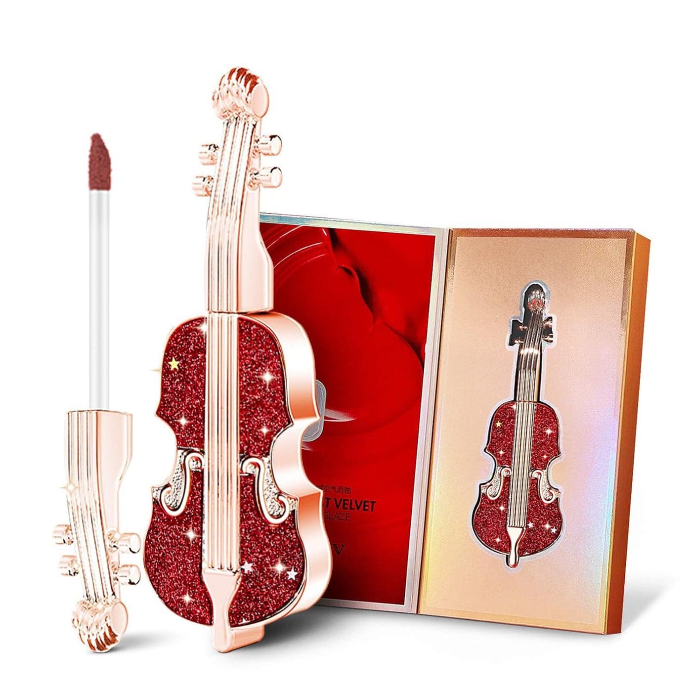 Gireatick Long Lasting Matte lipstick in Velvety Red Unique Violin Appearance Design Waterproof Durable Mist Liquid Lipstick with Gift Box Red
