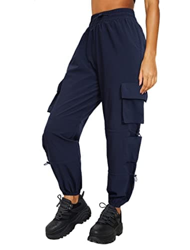 DLOODA Quick Dry Cargo Pants Lightweight Tactical Hiking Pants with 6 Pockets for Women, Elastic Waist and Water-Resistant Navy Blue