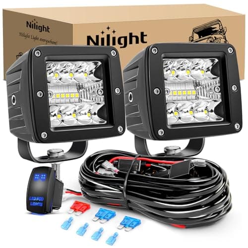 Nilight 2Pcs 3Inch 42W LED Cubes Upgraded Spot Flood Combo Square Driving Fog Off Road Lights 12V 5Pin Rocker Switch Wiring Harness Kit-2 Leads