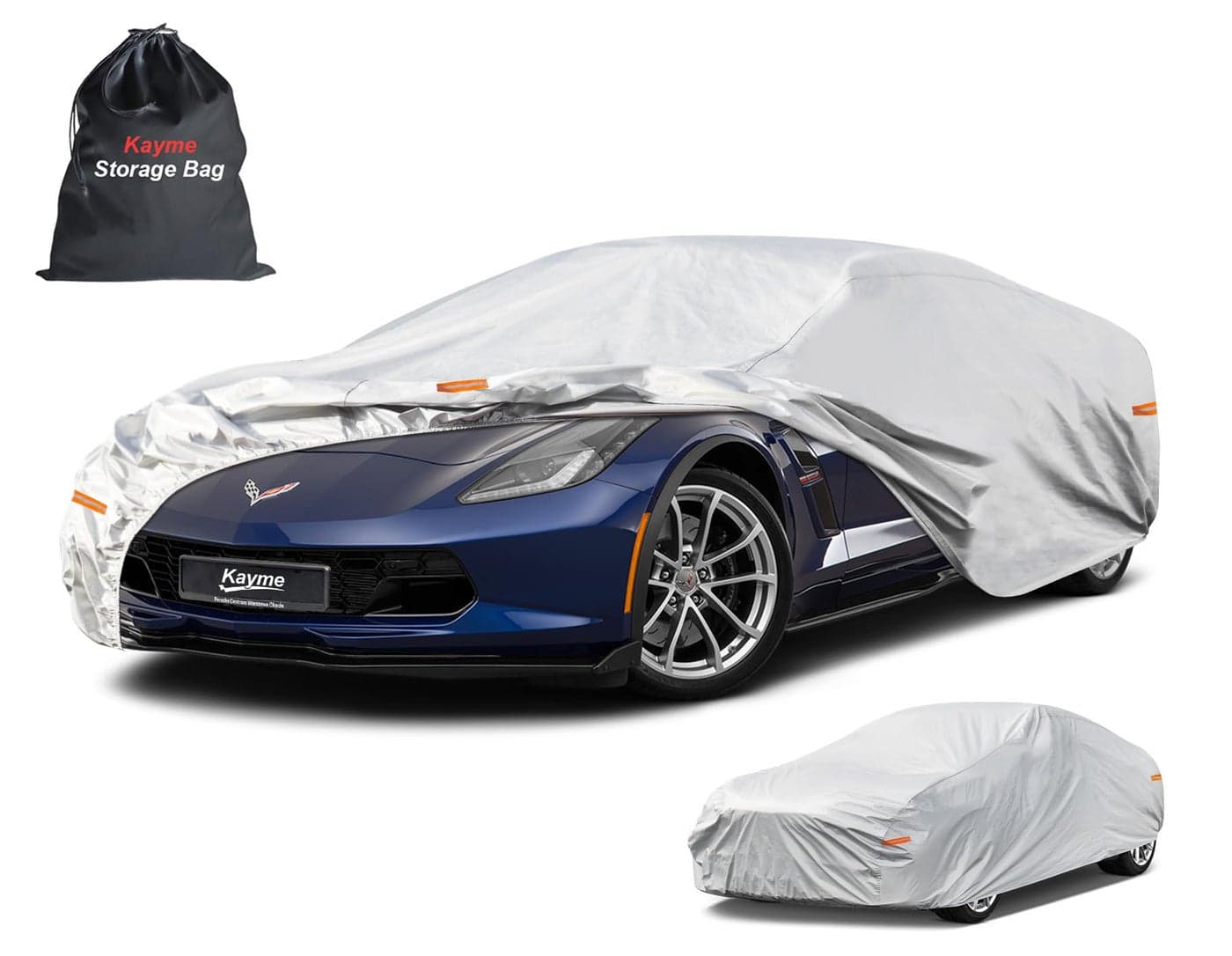 Kayme 6 Layers Car Cover Custom Fit for Chevrolet Corvette C4C5C7C8 Coupe Convertible Targa 19802025 Waterproof All Weather for Automobiles Outdoor Full Cover Rain Sun UV ProtectionSilver
