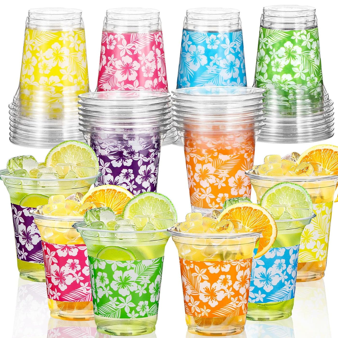 Atonofun 72 Pack Hawaiian Luau Party Decorations Cups 14OZ Disposable Tropical Party Cups for Hawaiian Luau Beach Theme Birthday Party Decorations