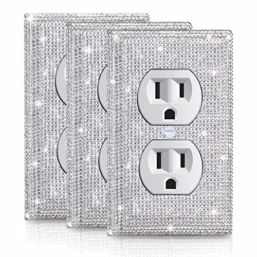 Gaocai 3 Pcs Silver Shiny Silver Rhinestones Light Switch Cover Plate Decorative Wall Plate Outlet Covers Wall Plate Durable Wall Outlet