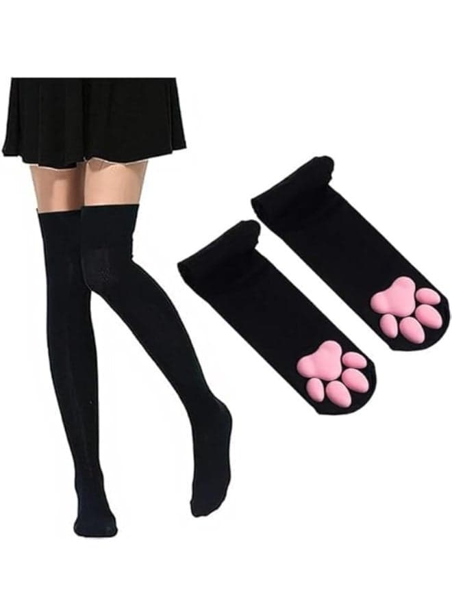 Cat Paw Pad Socks,Thigh High Socks,Pink Cute 3D Kitten Claw Stockings for Women Girls Cosplay