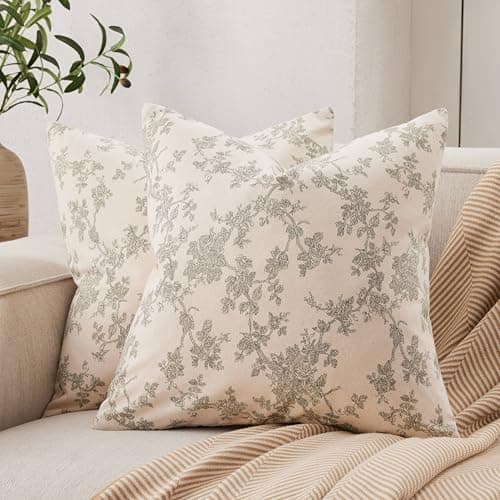 YZJZEDS 100 Cotton French Pastoral Throw Pillow Covers Set of 2 16x16 Inch Green Farmhouse Decorative Cushion Covers for Sofa Bed Living Room Home Decor