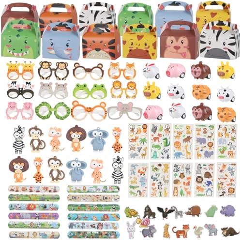 110 Pcs Jungle Safari Party FavorsAnimal Theme Party Surprised kitWildlife Gift Party Birthday DecorationsSafari Gifts Bags Fillers StuffersBirthday Gifts For Boys and Girls