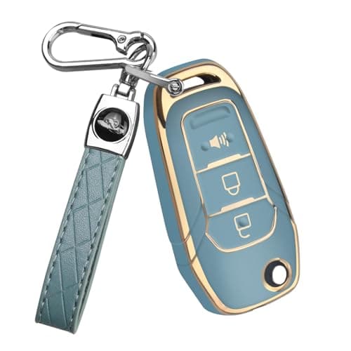 QBUC for Ford Key fob CoverSoft TPU Key Case Compatible with 2015 2016 2017 2018 2019 Ford F150 F250Focus 3 Escort Kuga Everest Fiesta Mustang Edge MKV Fusion 2016 Ranger flip Remote KeyBlue