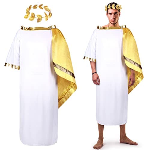 SATINIOR 2 PCS Halloween Greek Costume White Roman Toga Adult Toga Costume Tunic with Leaf Crown Headdress Laurel Wreath(S)