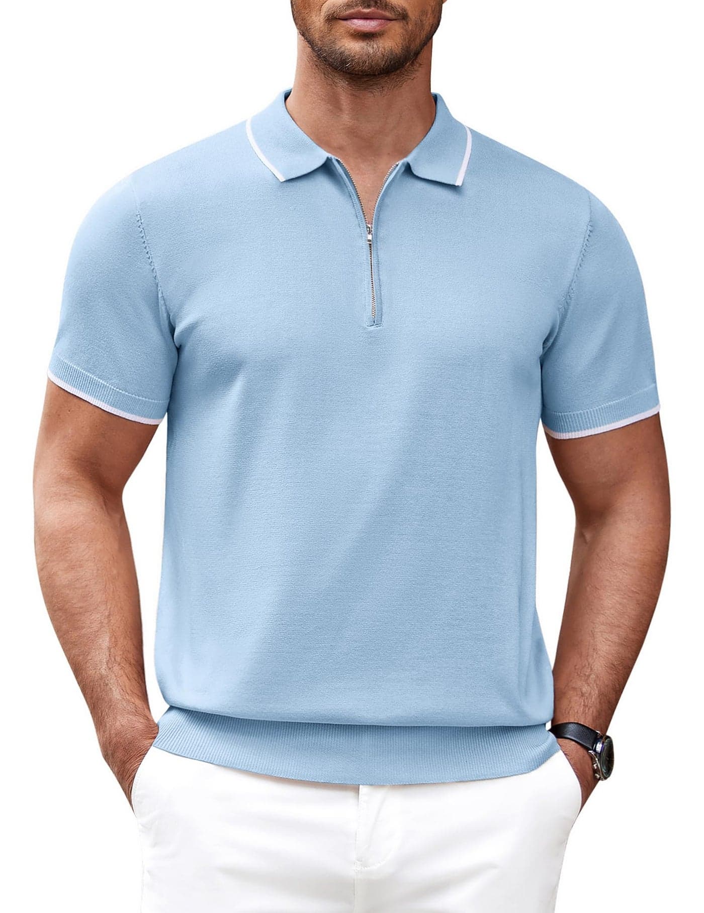 COOFANDY Men's Zipper Polo Shirt Casual Knit Polo T Shirts Lightweight Moisture Wicking Golf Polo Shirt