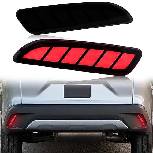 PGTOPONE Smoked LED Rear Bumper Reflectors Fog Brake Tail Light Sequential Turn Signal Lamps Accessories Compatible with Toyota Corolla Cross 2021 2022 2023 Function as 3 in 1