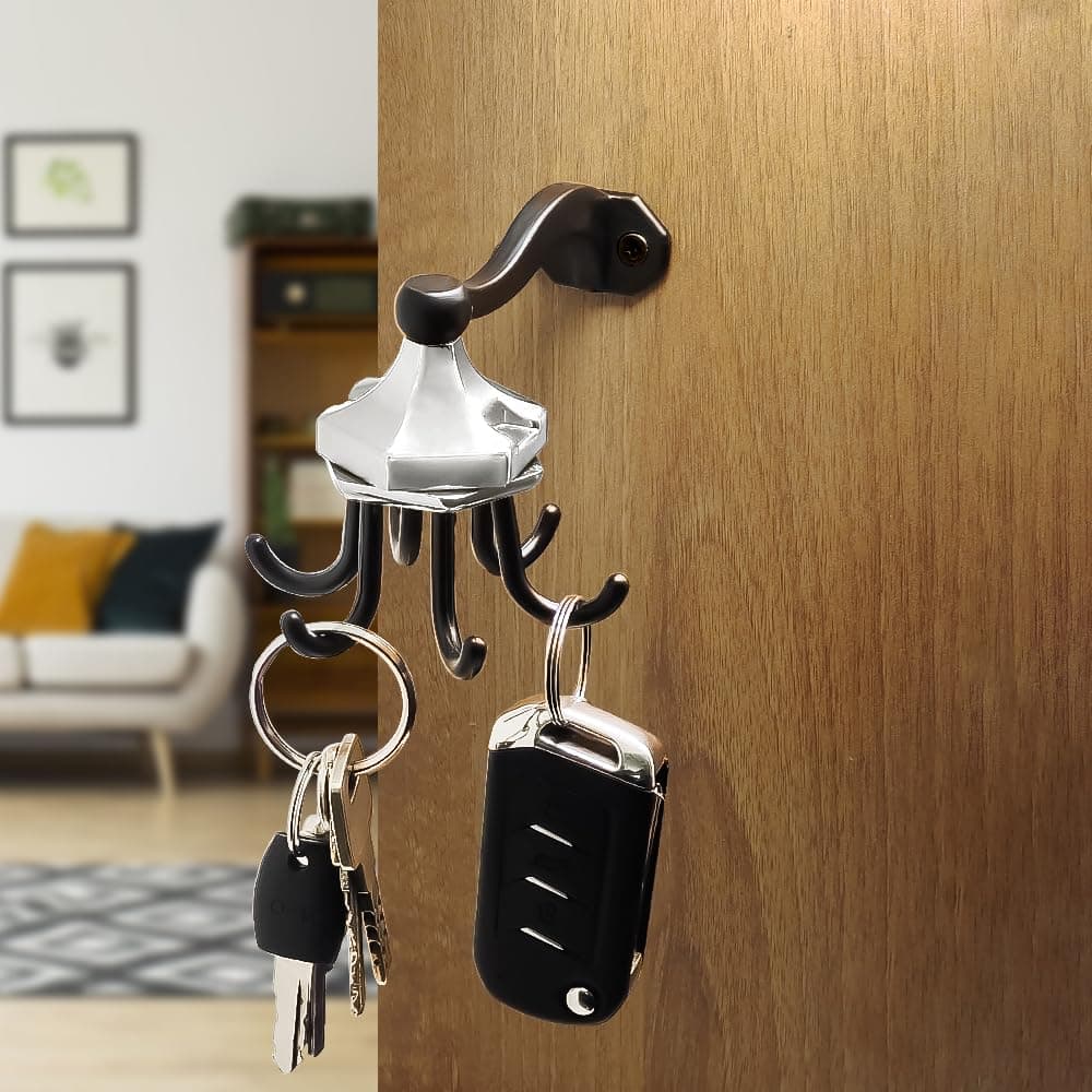 VOLO SS Finish Rorating Key Hook Jhummar Kitchen Hooks for Hanging Utensils Full Metal Wall Mount Key Chain Holder Key Stand Key Hangers Storage Hook