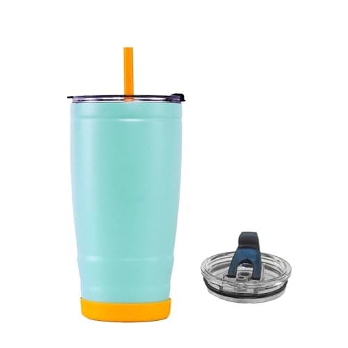 Headway by rabitat REO Insulated Stainless Steel Tumbler 500 ml | Double Wall Vacuum Travel Mug | Hot & Cold | Flip-Open Straw Sipper | Leak Proof Flask for Office, Gym, Travel | Ocean Mist