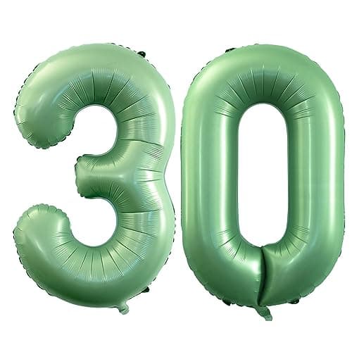 GOER Number 30 Balloons for 30th Birthday Party Decorations42 Inch Jumbo Foil Helium Balloons for 30th Anniversary Sage Green