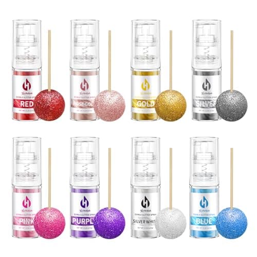 Edible Glitter Spray Set - 8 Colors Food Grade Cake Glitter, Metallic Shimmer Powder Spray for Cupcakes, Cookies, Chocolate, Strawberries & Drinks, 5g/Bottle