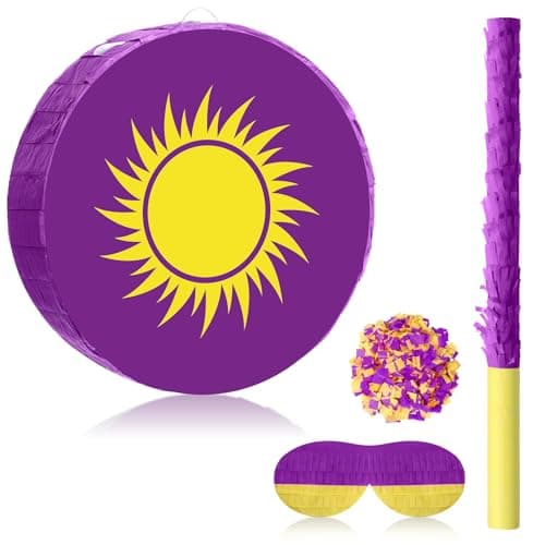 Sotiff Purple Sun Piata with Stick and Blindfold 13 Inches Princess Party Decorations for Girls Birthday Small Sun Piata Game Supplies for Boho Wedding Baby Shower Tea Party